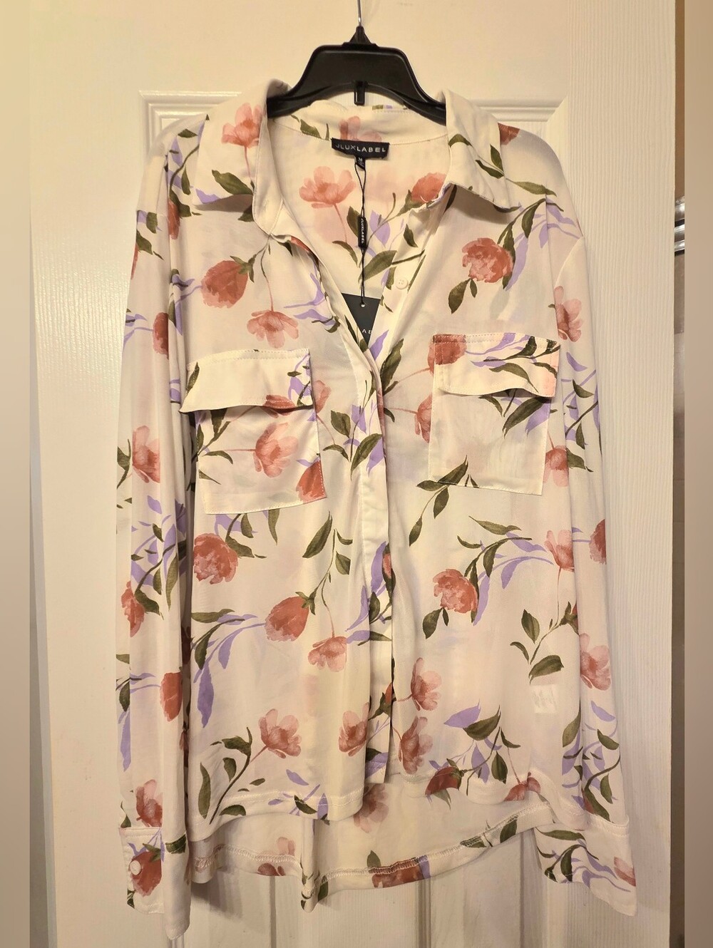 JLUXLABEL Cream Floral Button-Front Blouse Size Medium New